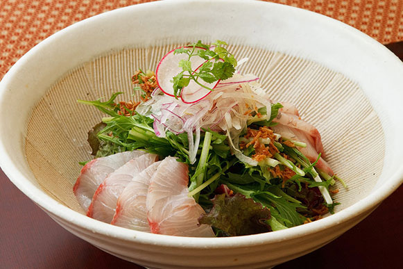 鮮魚と京水菜のはりはりサラダ 柚子味噌ドレッシング