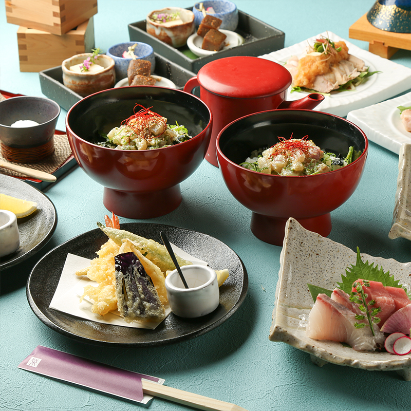 【夏の会席】<br>飲み放題付きプラン★<br>低温仕立ての柔らかい豚ロースや<br>夏鮮魚の天ぷら・人気のなめろう飯の<br>会席コース★<br>7,500円(税込)